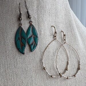 Green Leaf & beaded hoop Earrings Set